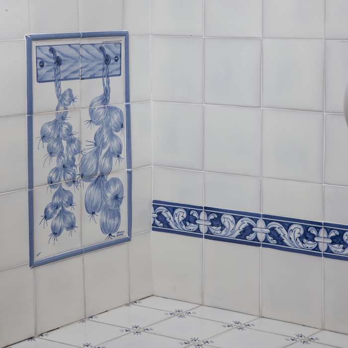 Portuguese white tiles and vegetable panel