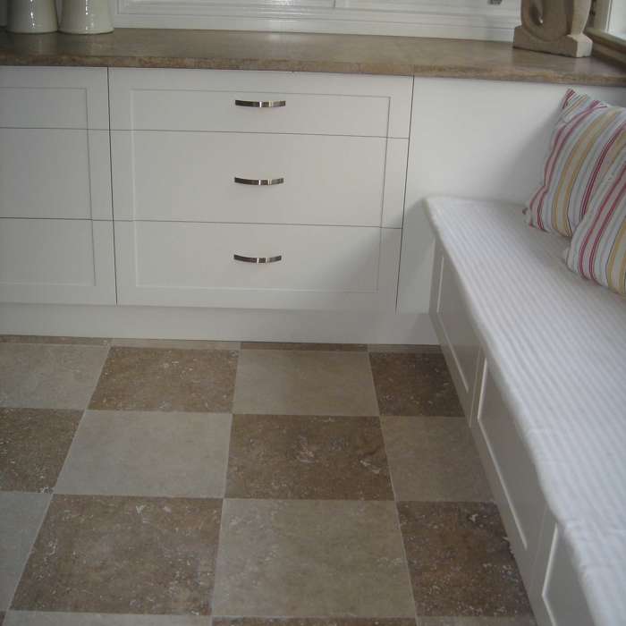 Noce & Taupe travertine chequerboard floor
