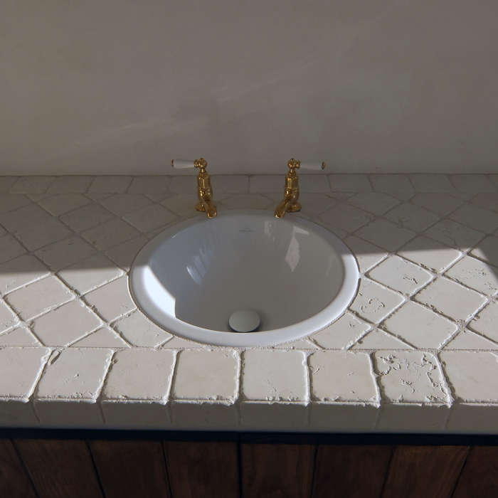 Biancone cobblestone vanity