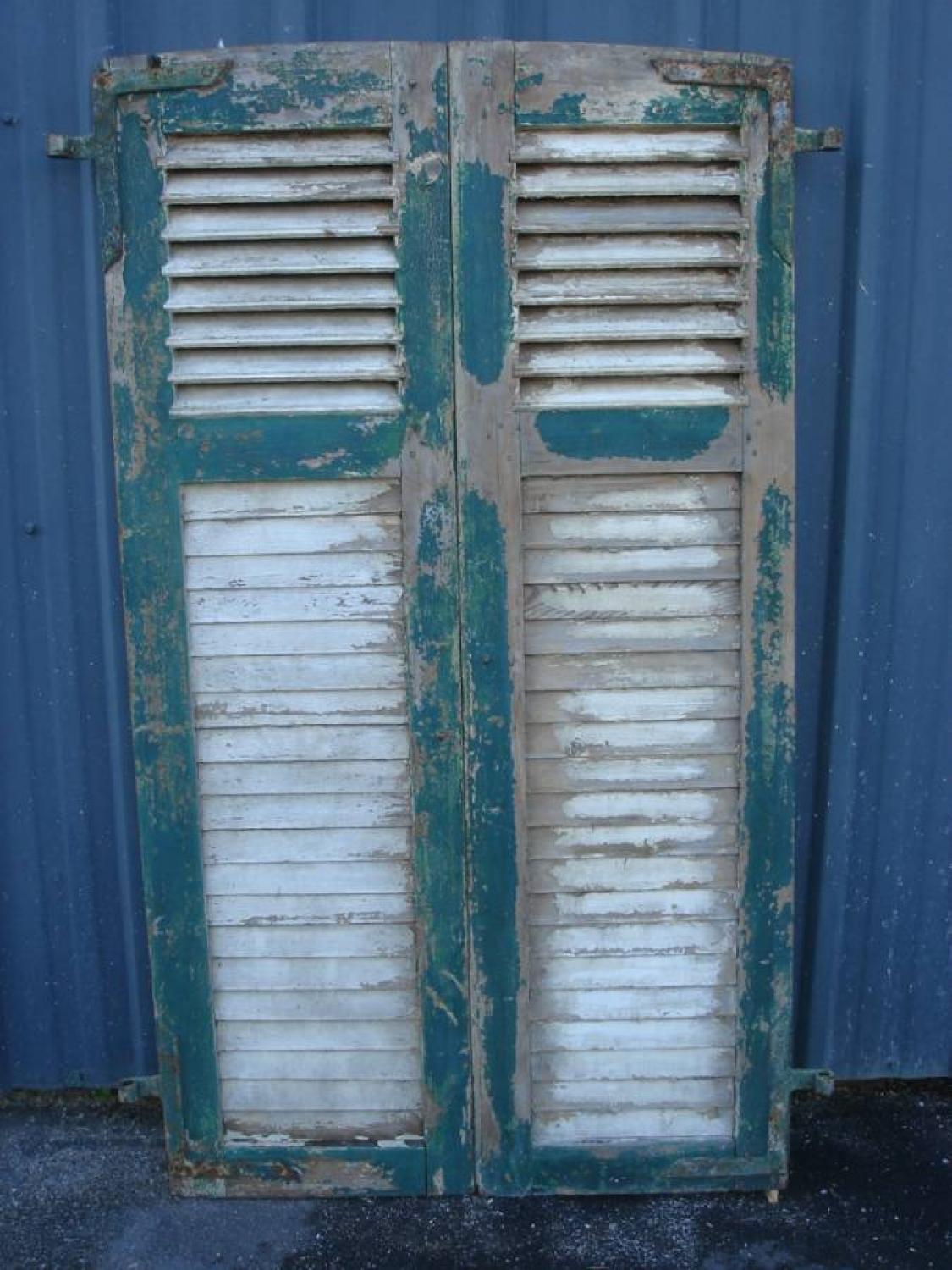 Pair French shutters, green/white
