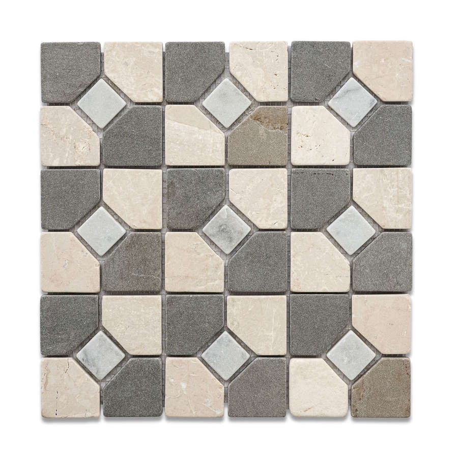 Italian Botticino/Tunis cabochon tumbled marble mosaic