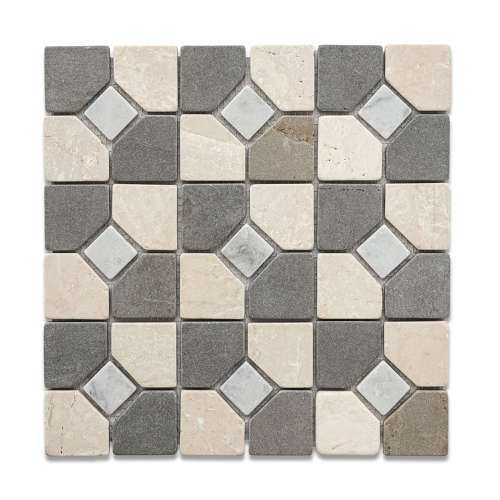 Italian Botticino/Tunis cabochon tumbled marble mosaic
