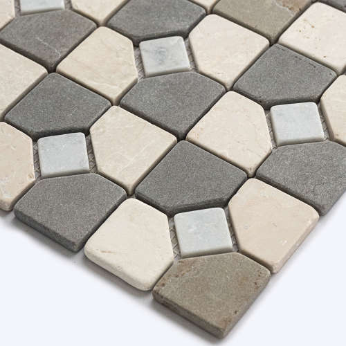 Italian Botticino/Tunis cabochon tumbled marble mosaic