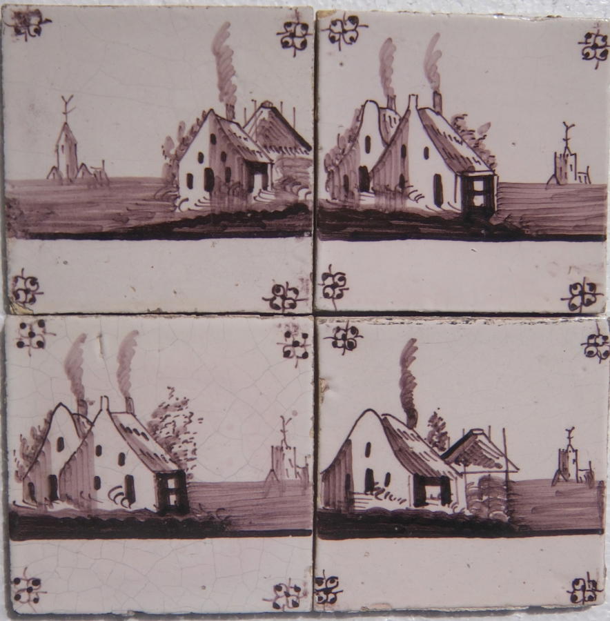 Reclaimed Delft Tiles" Houses"  130x130mm - SOLD