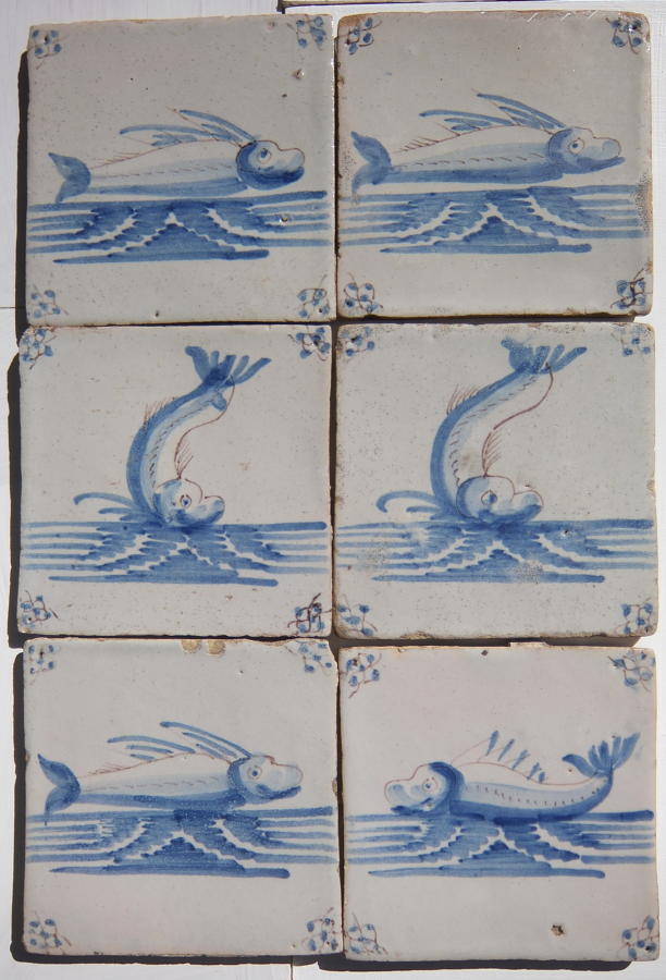 Reclaimed Delft  Tiles " Fish"  130x130mm - SOLD