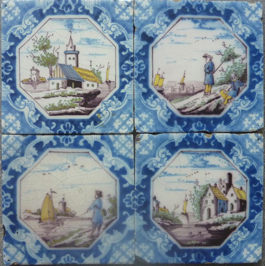 Reclaimed Polychrome Delft tiles - SOLD