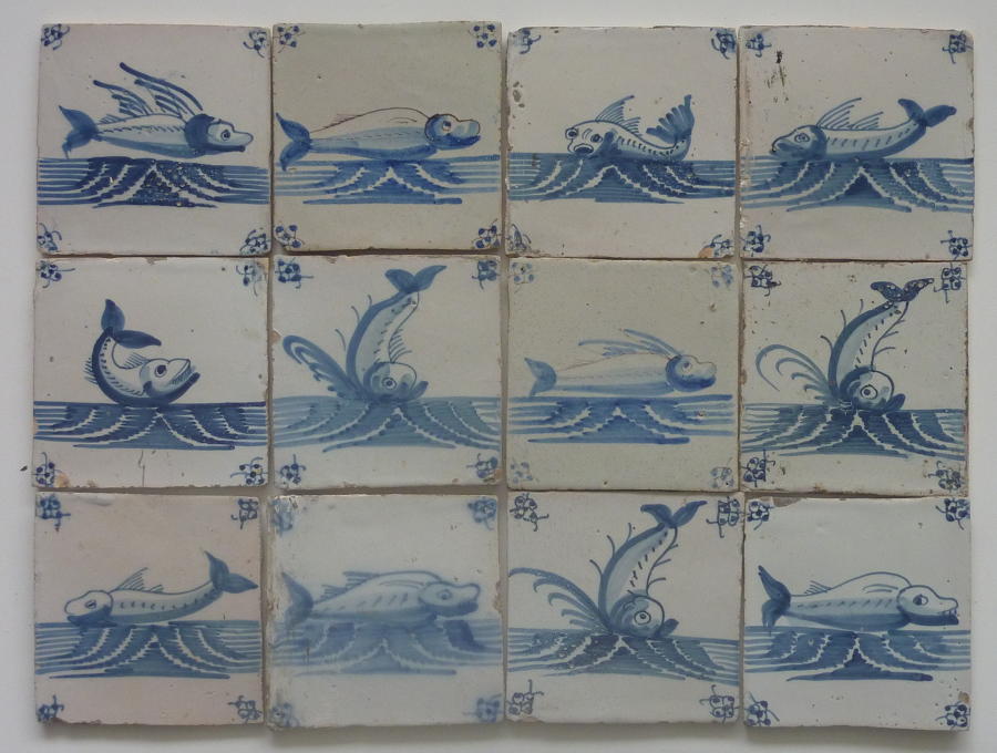 Reclaimed Delft Tiles "Fish" 130x130mm - SOLD