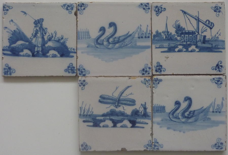 Reclaimed Delft tiles " Country Scenes" 130x130mm - SOLD