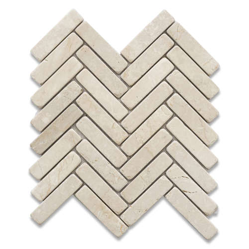Rosso Verona tumbled marble herringbone mosaic